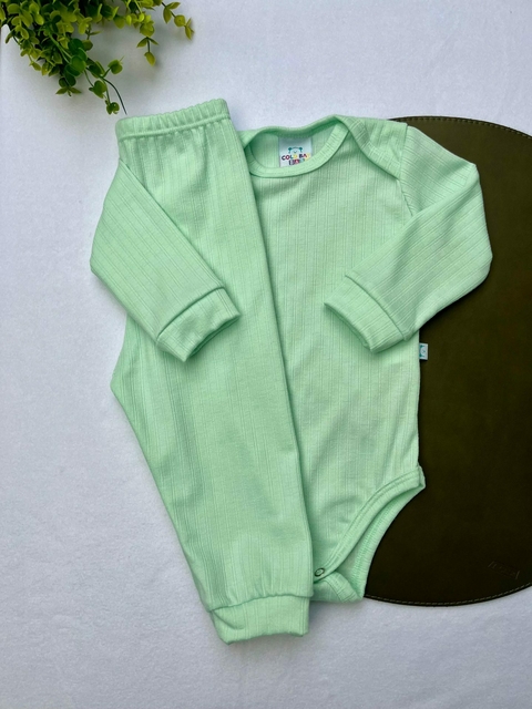 Conjunto Canelado Manga Longa Verde