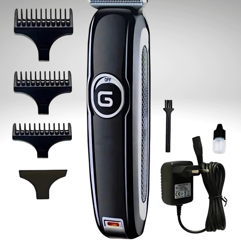 Máquina patillera profesional Geemy-6050 – recortadora de barba y cabello con hoja en T, inalámbrica, con pantalla LCD.