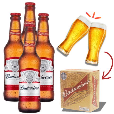 Pack 4 Cervejas Budweiser Long Neck 330ml + 2 Copos Oficiais