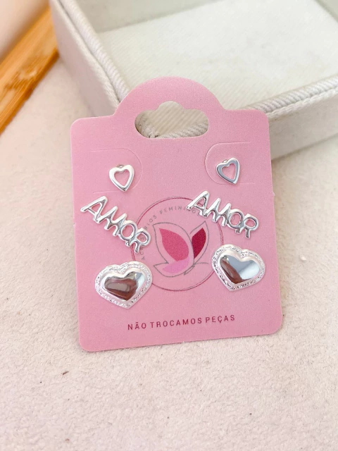 BRINCO CARTELA 3 PARES FOLHEADO A PRATA