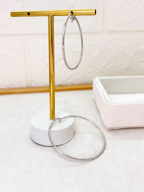 BRINCO FOLHEADO A PRATA - ARGOLA LISA FINA 3,5cm