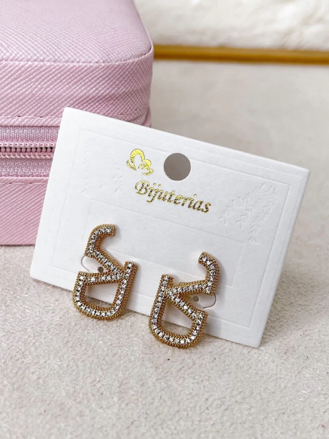 BRINCO BIJU FINA CRAVEJADO ZIRCONIA - DOURADO