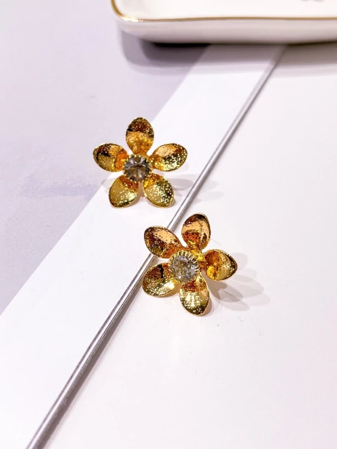 BRINCO FOLHEADO A OURO - FLOR 2 EM 1