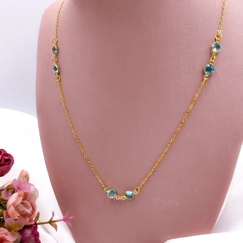 COLAR LONGUINHO FOLHEADO A OURO 18K - TIFANY AZUL CLARO