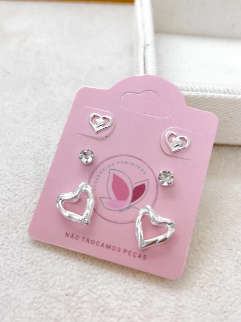 BRINCO CARTELA 3 PARES FOLHEADO A PRATA