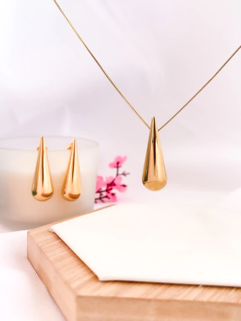 CONJUNTO FOLHEADO A OURO 18K - GOTA LONGA