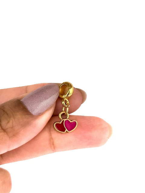 BERLOQUE BANHADO A OURO E VERNIZ ITALIANO - 2 CORAÇÕES