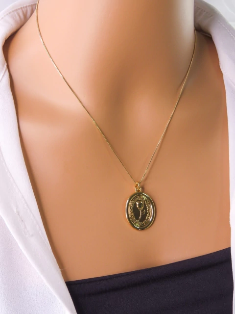 COLAR JOINHA FOLHEADA A OURO - VENEZIANA COM PINGENTE BELA