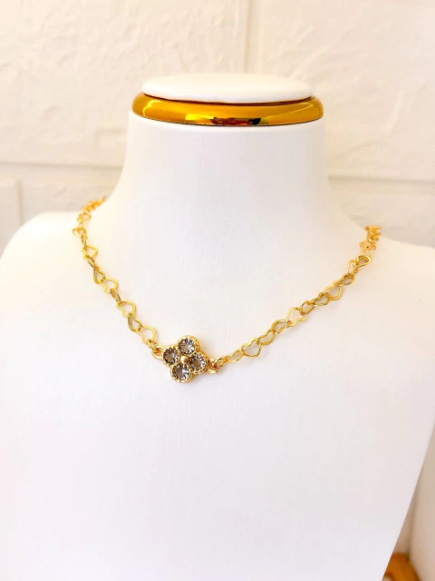 COLAR FOLHEADO A OURO - CORAÇÕES E TREVO VIRGINIA CRISTAL