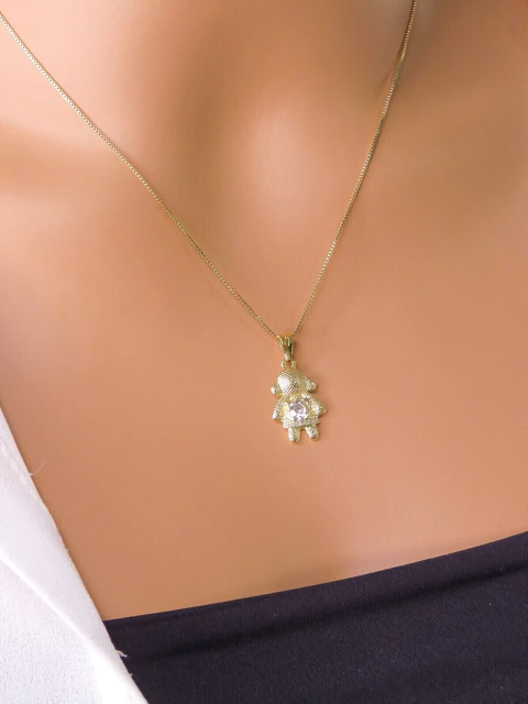 COLAR FOLHEADO A OURO - CORRENTE VENEZIANA FILHA CORAÇÃO ZIRCONIA