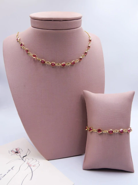 CONJUNTO JOINHA E PULSEIRA FOLHEADA DOURADO - TIFANY ROSA