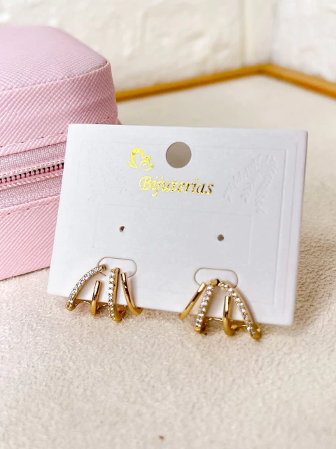 BRINCO BIJU FINA CRAVEJADO ZIRCONIA - DOURADO