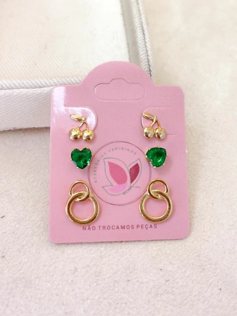 BRINCO CARTELA 3 PARES FOLHEADO A OURO