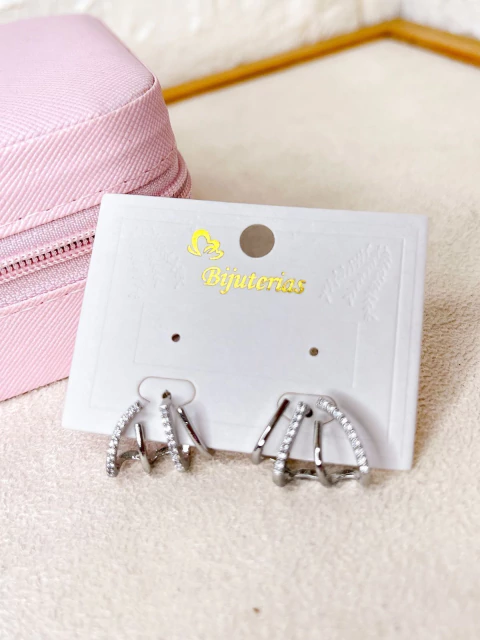 BRINCO BIJU FINA CRAVEJADO ZIRCONIA - PRATEADO