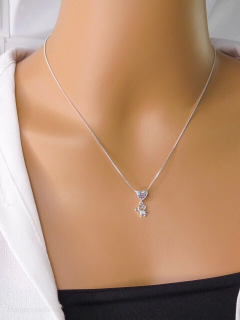 COLAR FOLHEADO A PRATA - CORRENTE VENEZIANA FILHO CORAÇÃO CRAVEJADO ZIRCONIA