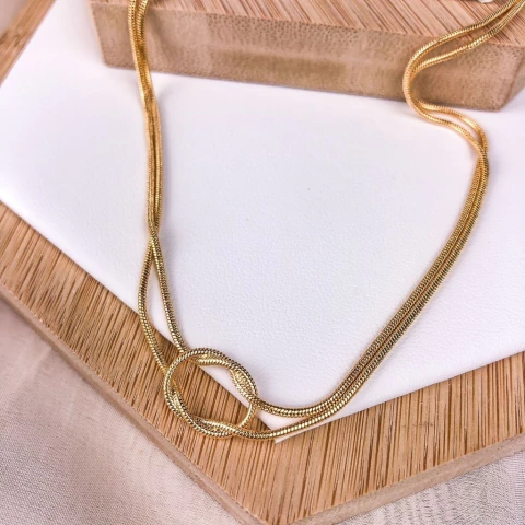 CHOKER DUPLO FOLHEADO DOURADO - NÓ
