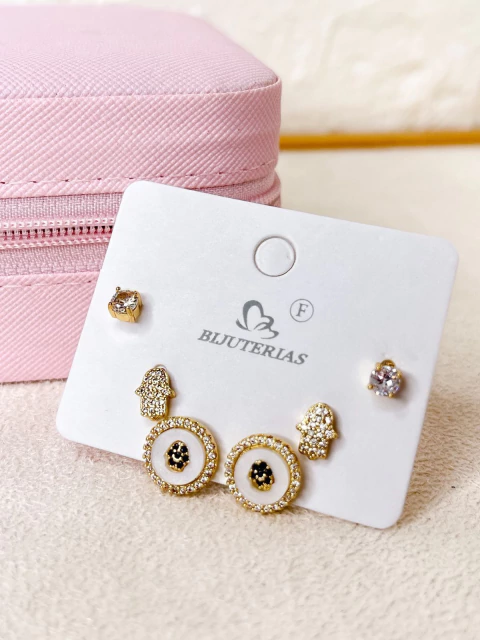 KIT BRINCO BIJU FINA CARTELA 3 PARES - DOURADO