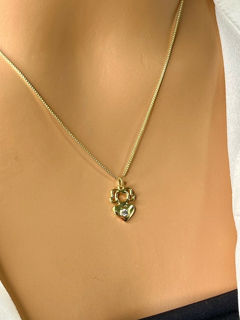 COLAR FOLHEADO A OURO - CORRENTE VENEZIANA FILHA CORAÇÃO ZIRCONIA