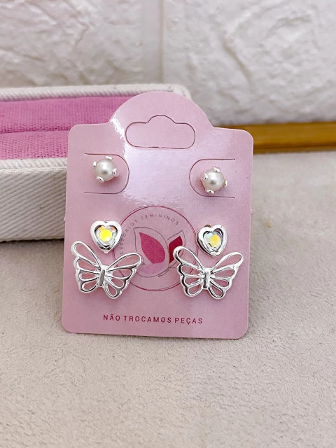 BRINCO CARTELA 3 PARES FOLHEADO A PRATA