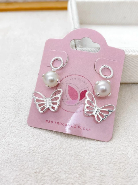 BRINCO CARTELA 3 PARES FOLHEADO A PRATA