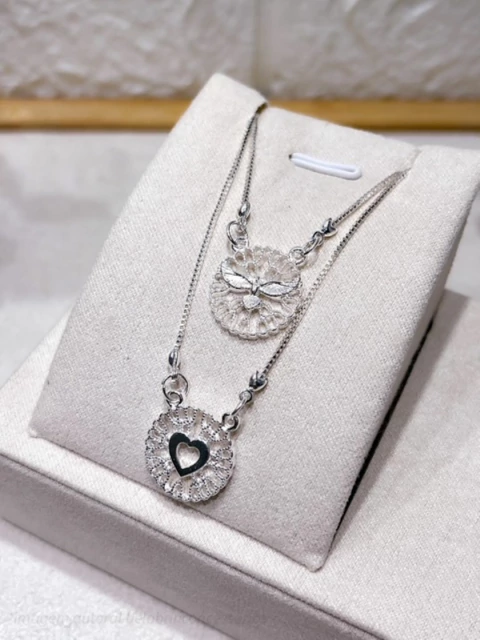 COLAR FOLHEADO A PRATA - ESCAPULARIO SEM FECHO PINGENTE CORAÇÃO E ESPIRITO SANTO