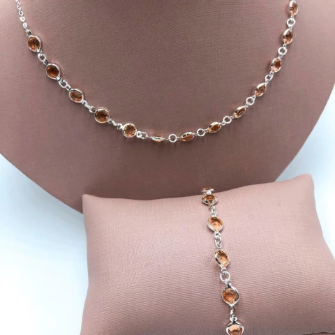 CONJUNTO CHOKER E PULSEIRA FOLHEADA PRATA - TIFANY ROSÉ PESSOEGO