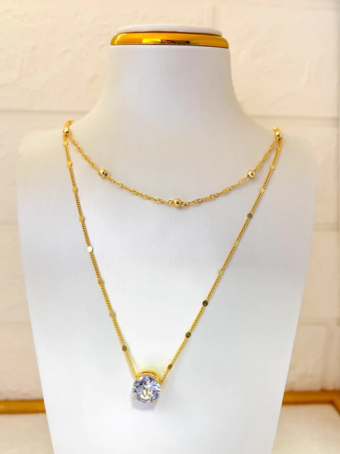 KIT 2 COLARES FOLHEADO OURO FECHOS SEPARADOS - PONTO DE ZIRCONIA