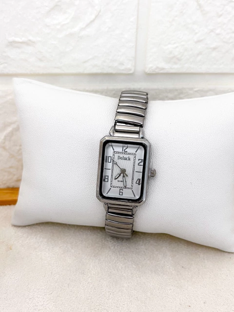 RELÓGIO FEMININO ANALÓGICO PULSEIRA ELASTICA - RETANGULAR PEQUENO PRATEADO