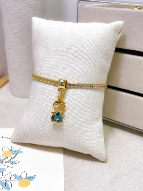 PULSEIRA FOLHEADO A OURO - MALHA MENINO BARRIGUINHA CORAÇÃO AZUL