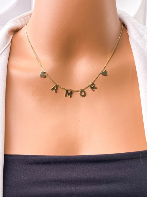 COLAR FOLHEADO A OURO - AMOR