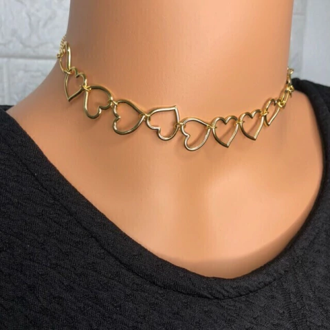 CHOKER JOINHA FOLHEADA A OURO CORÇÕES