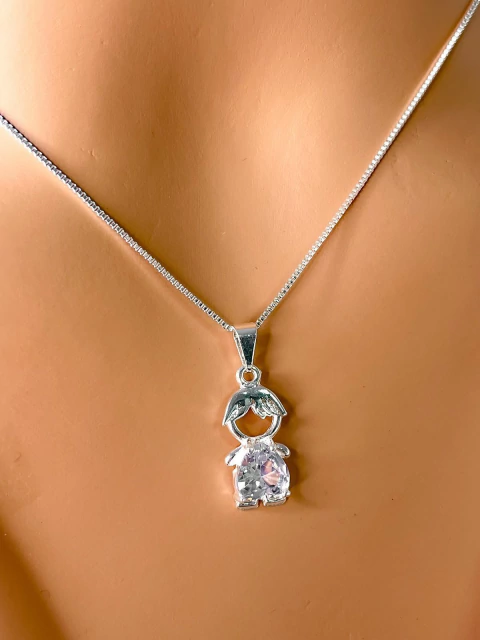 COLAR FOLHEADO A PRATA - CORRENTE VENEZIANA PINGENTE MENINO BARRIGUINHA CRISTAL