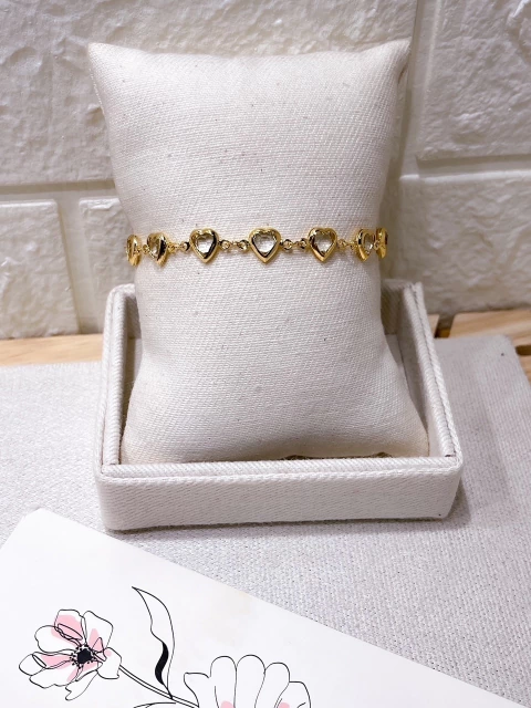 PULSEIRA FOLHEADA A OURO 18K - TIFANY CORAÇÃO CRISTAL