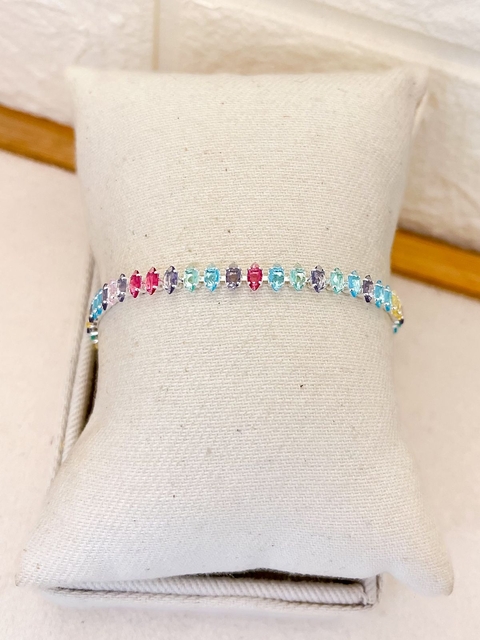 PULSEIRA FOLHEADA PRATA - NAVETE COLORIDA