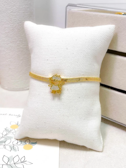 PULSEIRA FOLHEADO A OURO - FITA MENINA CRAVEJADO