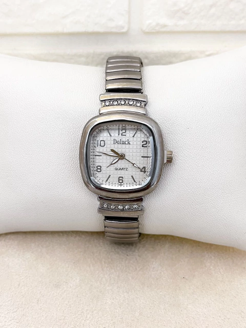 RELÓGIO FEMININO ANALÓGICO PULSEIRA ELASTICA - QUADRADINHO PRATEADO