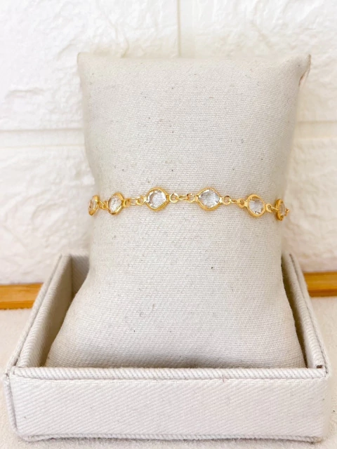 PULSEIRA FOLHEADA A OURO 18K - TIFANY CRISTAL