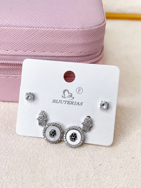 KIT BRINCO BIJU FINA CARTELA 3 PARES - PRATEADO