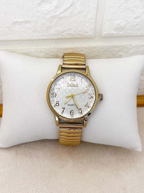 RELÓGIO FEMININO ANALÓGICO PULSEIRA ELASTICA - REDONDO MÉDIO DOURADO