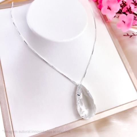 COLAR FOLHEADO A PRATA GOTA PEDRA CRISTAL