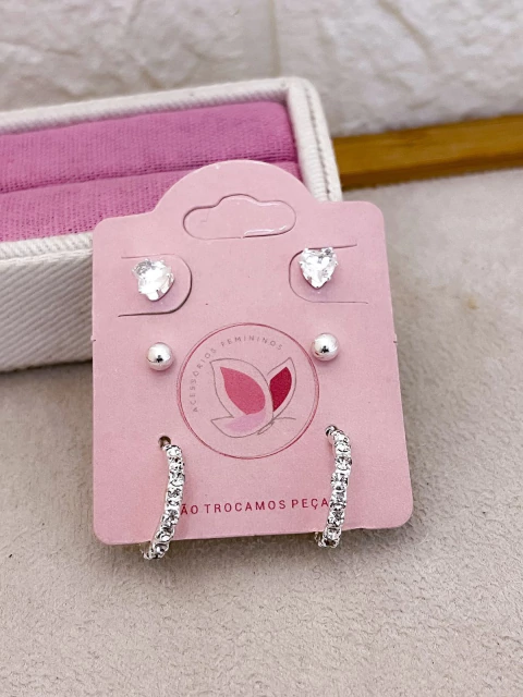 BRINCO CARTELA 3 PARES FOLHEADO A PRATA