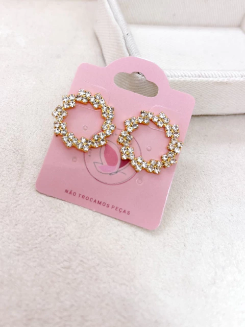 BRINCO FOLHEADO A OURO - CRISTAL