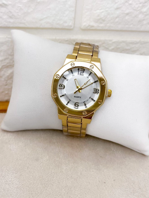 RELÓGIO FEMININO ANALÓGICO PULSEIRA METAL - REDONDO DOURADO