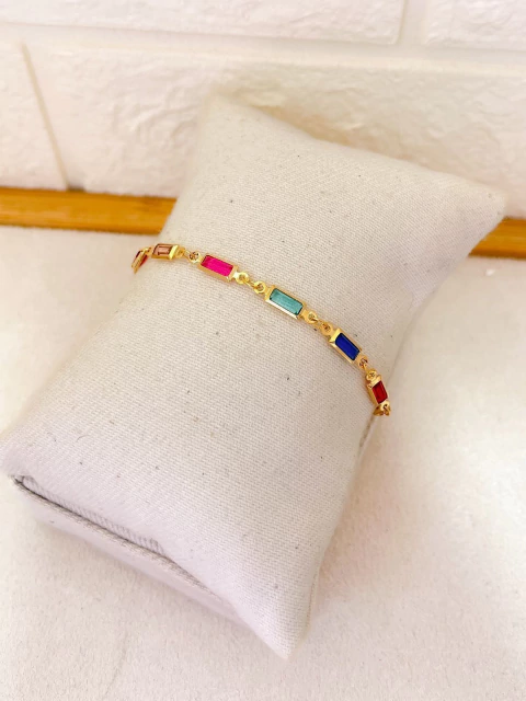 PULSEIRA FOLHEADA A OURO 18K - COLORIDA