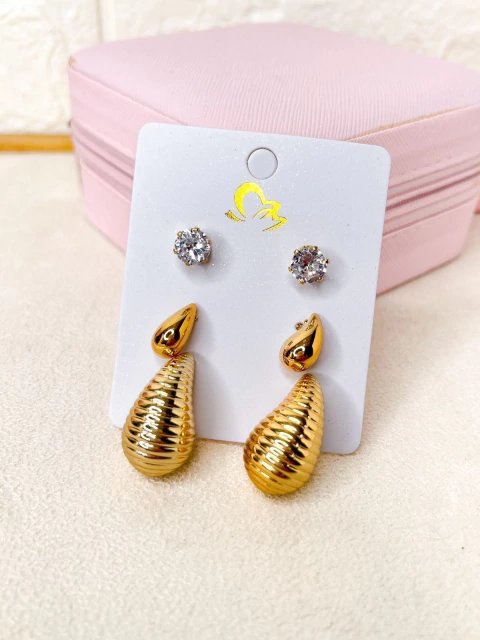 KIT BRINCO BIJU FINA CARTELA 3 PARES - DOURADO