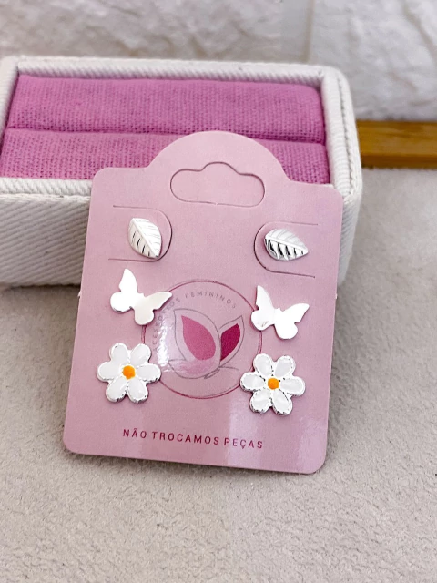 BRINCO CARTELA 3 PARES FOLHEADO A PRATA