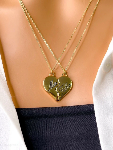 KIT 2 COLARES FOLHEADOS A OURO - CORRENTE CADEADO FINO MÃE E FILHA