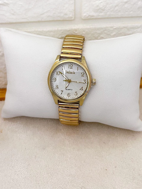 RELÓGIO FEMININO ANALÓGICO PULSEIRA ELASTICA - REDONDO DOURADO