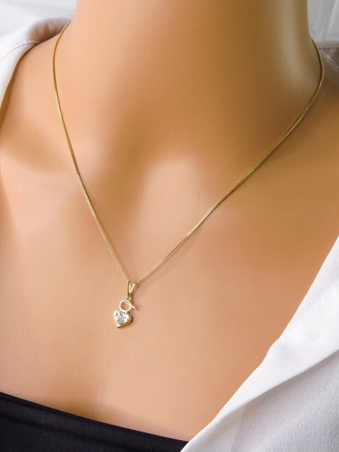 COLAR FOLHEADO A OURO - CORRENTE VENEZIANA FILHO CORAÇÃO ZIRCONIA