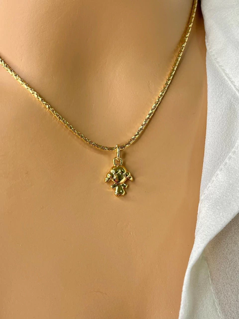 COLAR FOLHEADO A OURO - CORRENTE PIPOCA FILHA MENINA (PINGENTES EM VERNIZ ITALIANO)